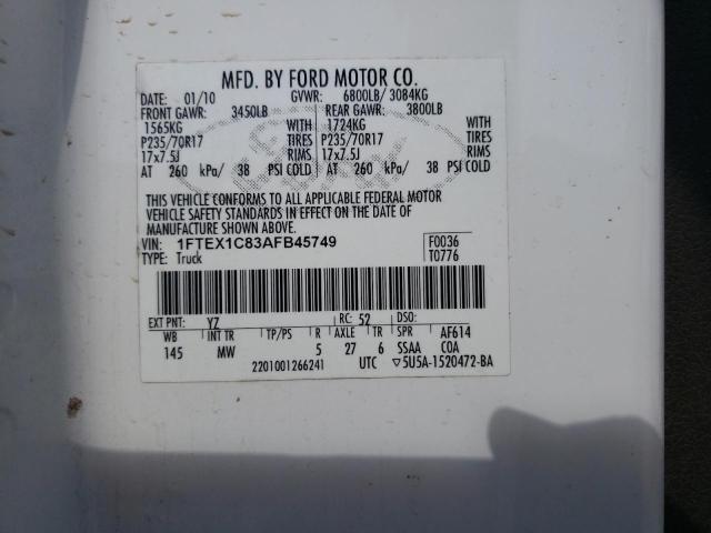 Photo 10 from auction – 2010 FORD F150 SUPER with VIN 1FTEX1C83AFB45749