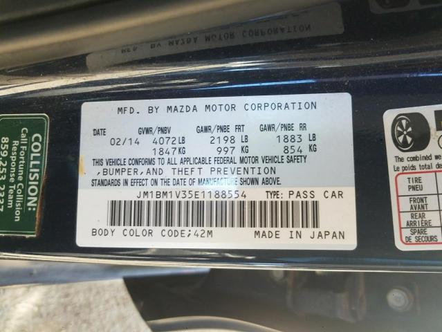 Photo 10 from auction – 2014 MAZDA 3 TOURING with VIN JM1BM1V35E1188554