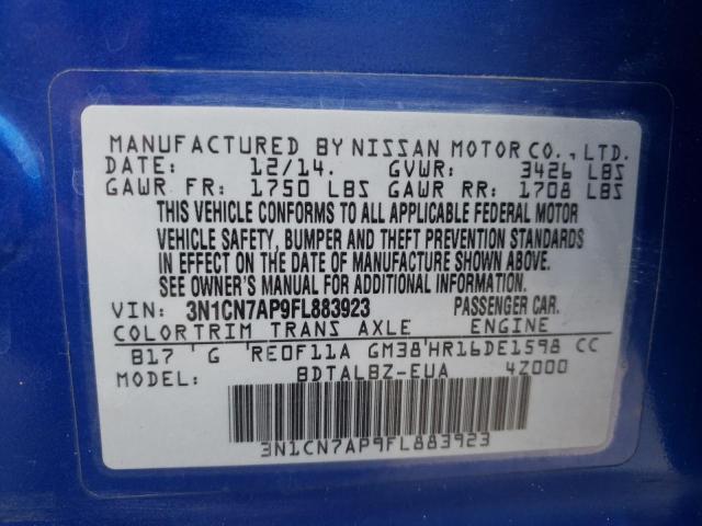 Photo 10 from auction – 2015 NISSAN VERSA S with VIN 3N1CN7AP9FL883923