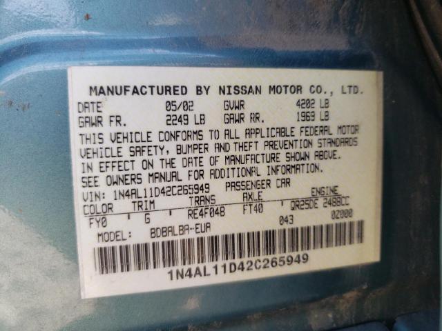 Photo 10 from auction – 2002 NISSAN ALTIMA BAS with VIN 1N4AL11D42C265949