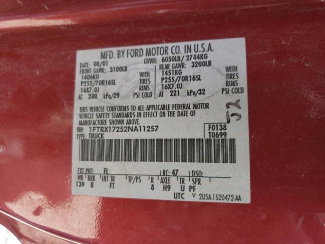 Фото 10 с аукциона – 2002 FORD F150 с VIN 1FTRX17252NA11257