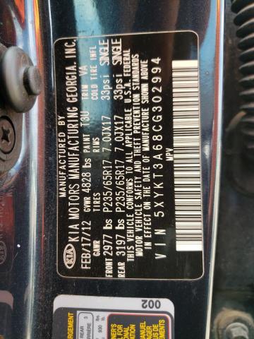 Photo 10 from auction – 2012 KIA SORENTO BA with VIN 5XYKT3A68CG302994