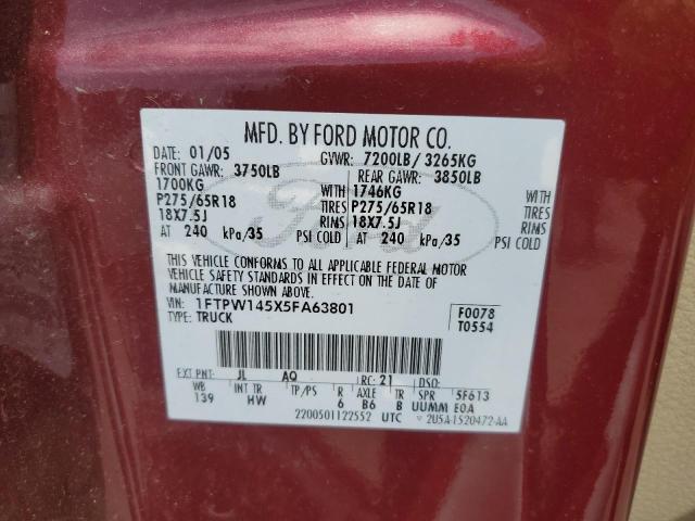 Photo 10 from auction – 2005 FORD F150 SUPER with VIN 1FTPW145X5FA63801