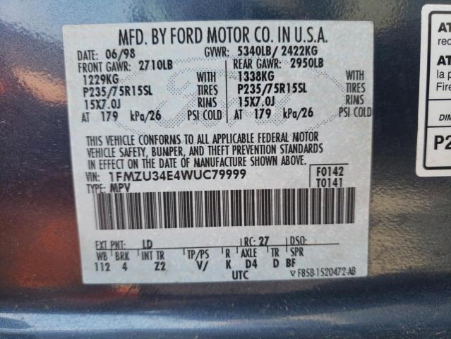 Photo 10 from auction – 1998 FORD EXPLORER with VIN 1FMZU34E4WUC79999