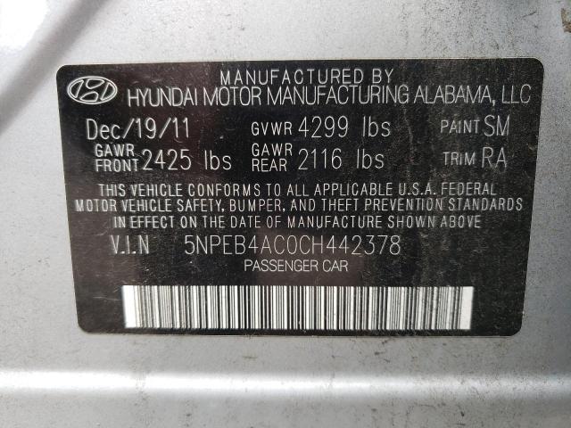 Photo 10 from auction – 2012 HYUNDAI SONATA GLS with VIN 5NPEB4AC0CH442378