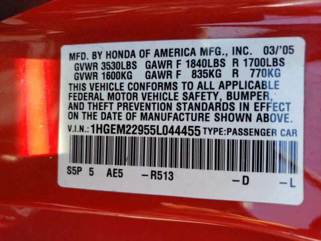 Photo 10 from auction – 2005 HONDA CIVIC EX with VIN 1HGEM22955L044455