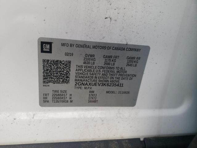 Photo 10 from auction – 2019 CHEVROLET EQUINOX LT with VIN 2GNAXUEV3K6235411