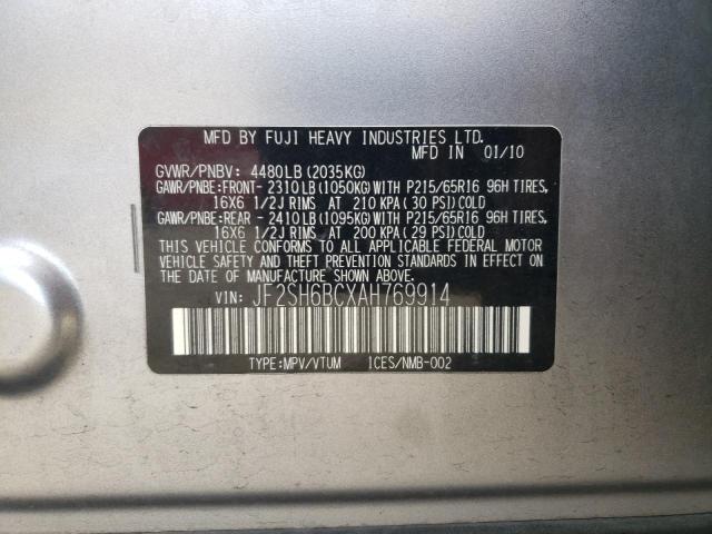 Foto 10 de la subasta – 2010 SUBARU FORESTER X con VIN JF2SH6BCXAH769914