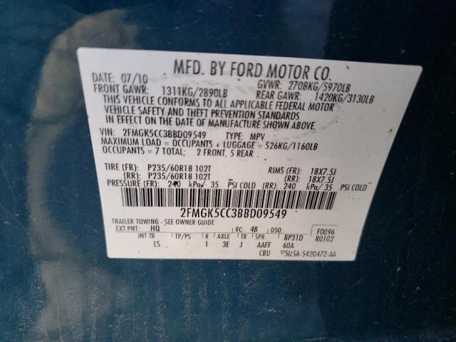 Photo 10 from auction – 2011 FORD FLEX SEL with VIN 2FMGK5CC3BBD09549