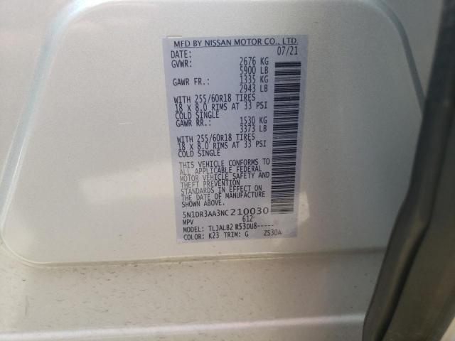 Photo 10 from auction – 2022 NISSAN PATHFINDER with VIN 5N1DR3AA3NC210030