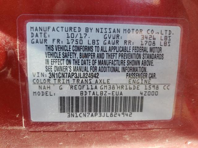 Photo 10 from auction – 2018 NISSAN VERSA S with VIN 3N1CN7AP3JL824942