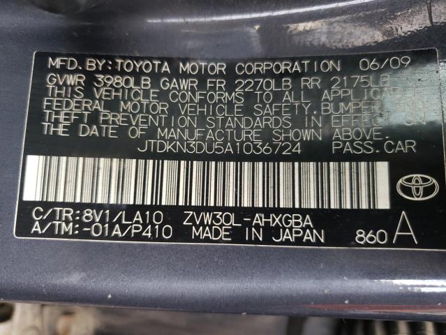 Photo 10 from auction – 2010 TOYOTA PRIUS with VIN JTDKN3DU5A1036724