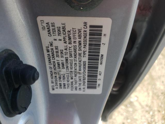 Photo 10 from auction – 2013 HONDA CIVIC LX with VIN 2HGFB2F57DH593605