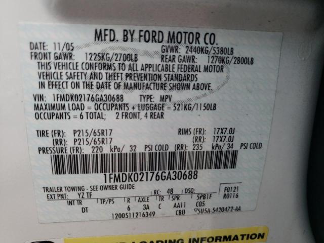 Photo 10 from auction – 2006 FORD FREESTYLE with VIN 1FMDK02176GA30688