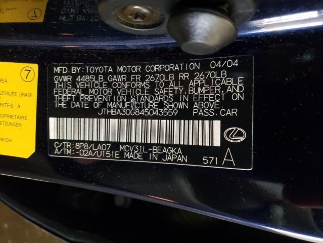 Photo 10 from auction – 2004 LEXUS ES 330 with VIN JTHBA30G845043559