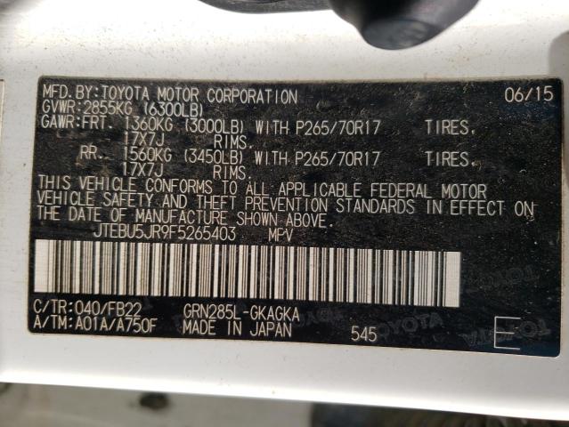 Photo 10 from auction – 2015 TOYOTA 4RUNNER SR with VIN JTEBU5JR9F5265403