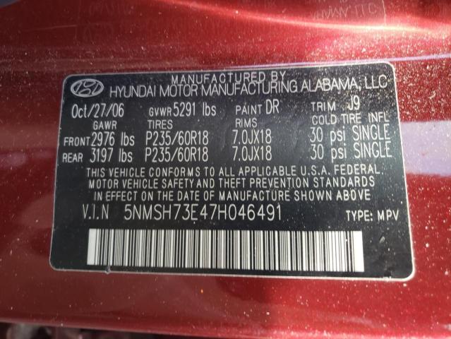 Photo 10 from auction – 2007 HYUNDAI SANTA FE S with VIN 5NMSH73E47H046491