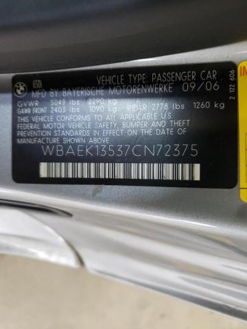 Photo 10 from auction – 2007 BMW 650 I with VIN WBAEK13537CN72375