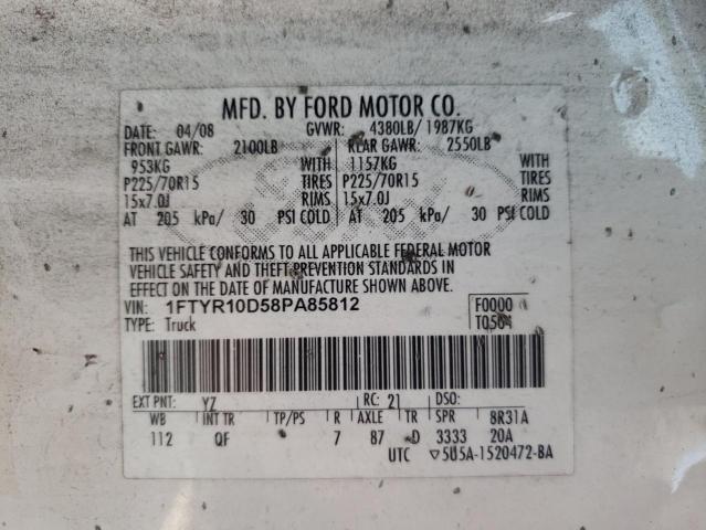 Photo 10 from auction – 2008 FORD RANGER with VIN 1FTYR10D58PA85812