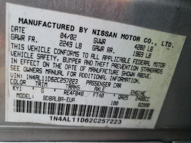 Photo 10 from auction – 2002 NISSAN ALTIMA BAS with VIN 1N4AL11D62C257223