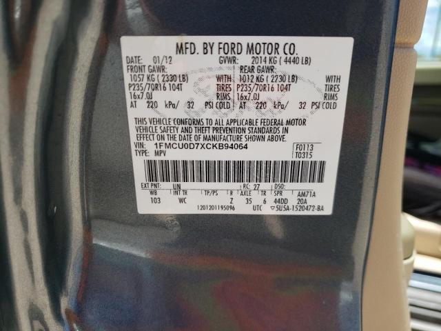 Photo 10 from auction – 2012 FORD ESCAPE XLT with VIN 1FMCU0D7XCKB94064