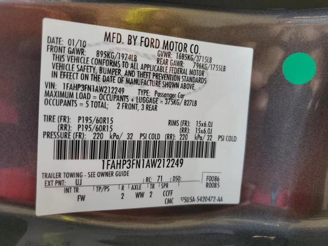 Photo 10 from auction – 2010 FORD FOCUS SE with VIN 1FAHP3FN1AW212249