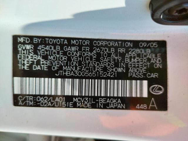 Photo 10 from auction – 2006 LEXUS ES 330 with VIN JTHBA30G565152421