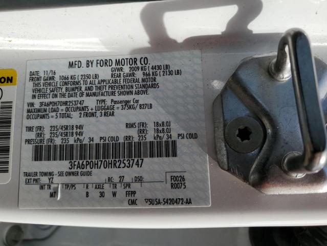 Photo 10 from auction – 2017 FORD FUSION SE with VIN 3FA6P0H70HR253747