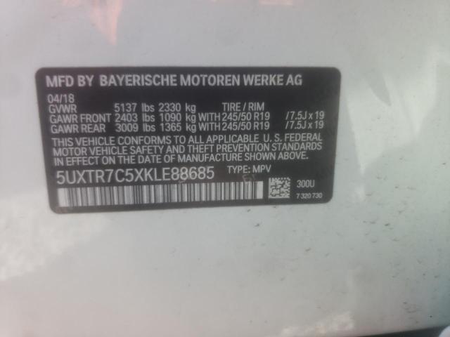Photo 10 from auction – 2019 BMW X3 SDRIVE3 with VIN 5UXTR7C5XKLE88685