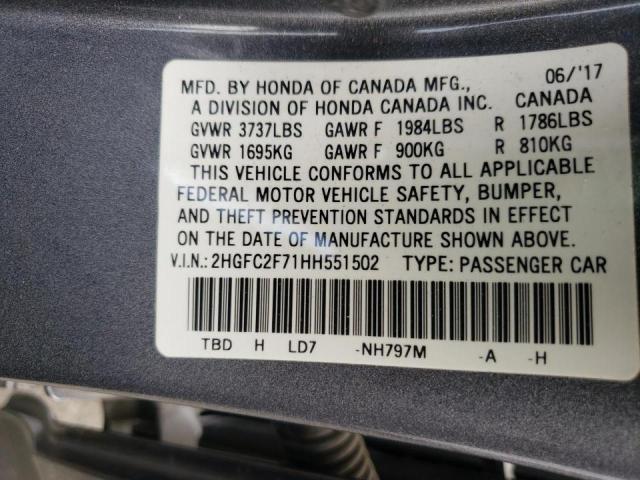 Photo 10 from auction – 2017 HONDA CIVIC EX with VIN 2HGFC2F71HH551502