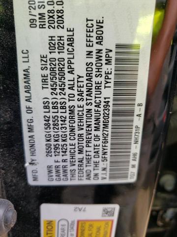 Photo 10 from auction – 2021 HONDA PILOT SE with VIN 5FNYF6H27MB023941