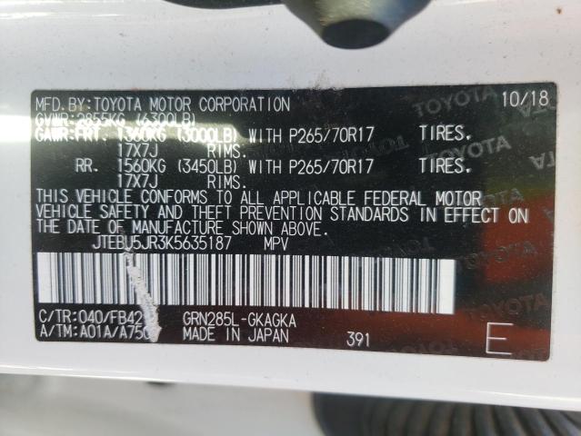 Photo 10 from auction – 2019 TOYOTA 4RUNNER SR with VIN JTEBU5JR3K5635187