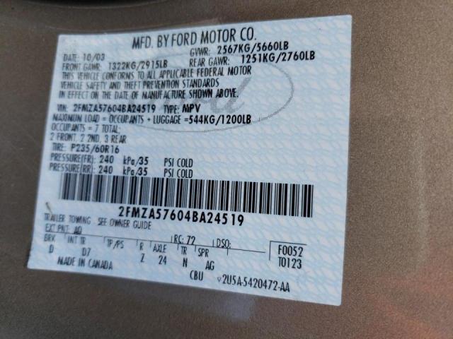 Photo 10 from auction – 2004 FORD FREESTAR S with VIN 2FMZA57604BA24519