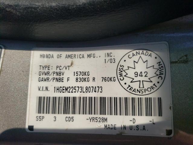 Photo 10 from auction – 2003 HONDA CIVIC LX with VIN 1HGEM22573L807473