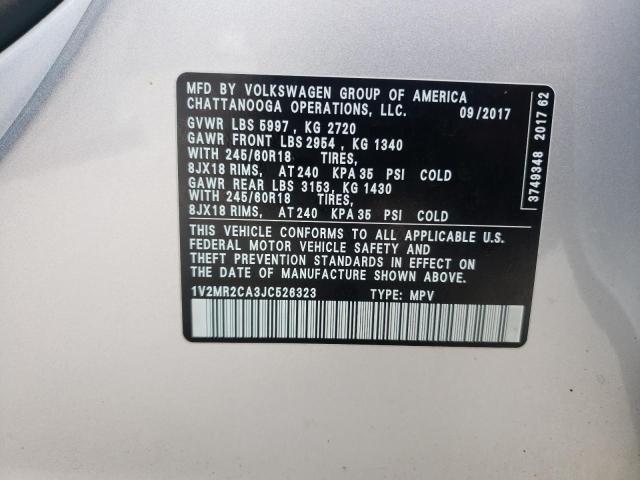 Photo 10 from auction – 2018 VOLKSWAGEN ATLAS SEL with VIN 1V2MR2CA3JC526323