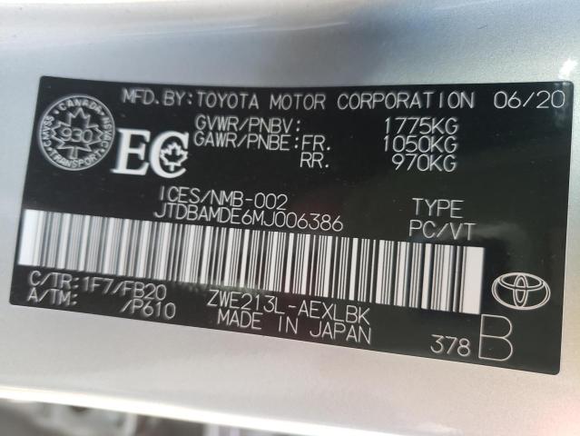 Photo 10 from auction – 2021 TOYOTA COROLLA with VIN JTDBAMDE6MJ006386
