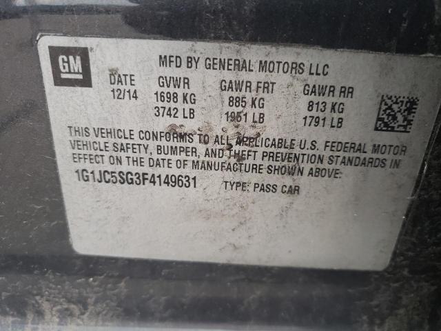 Photo 10 from auction – 2015 CHEVROLET SONIC LT with VIN 1G1JC5SG3F4149631