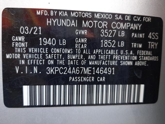 Photo 10 from auction – 2021 HYUNDAI ACCENT SE with VIN 3KPC24A67ME146491