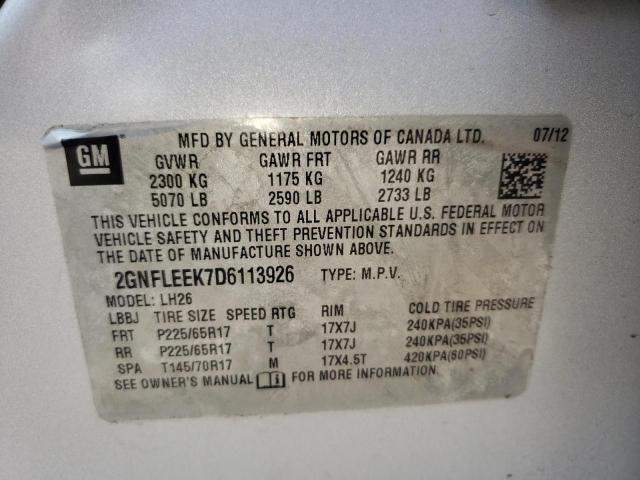 Photo 10 from auction – 2013 CHEVROLET EQUINOX LT with VIN 2GNFLEEK7D6113926