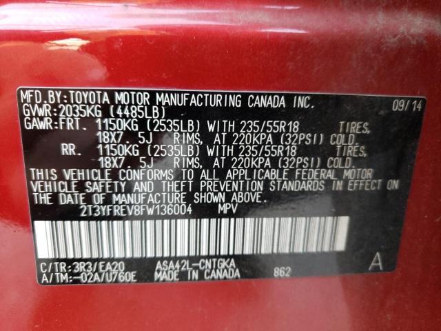 Photo 10 from auction – 2015 TOYOTA RAV4 LIMIT with VIN 2T3YFREV8FW136004