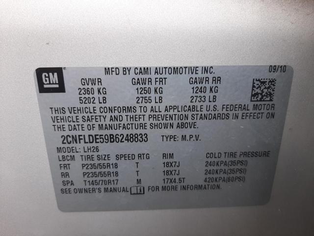 Photo 10 from auction – 2011 CHEVROLET EQUINOX LT with VIN 2CNFLDE59B6248833