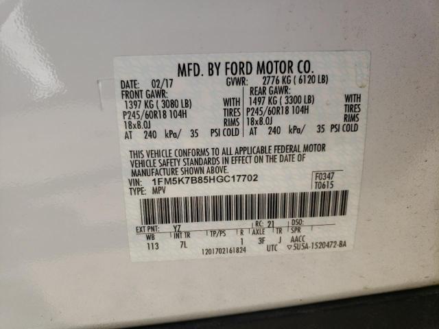 Photo 10 from auction – 2017 FORD EXPLORER with VIN 1FM5K7B85HGC17702