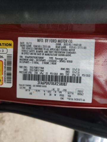 Photo 10 from auction – 2016 FORD FUSION SE with VIN 3FA6P0H70GR258087