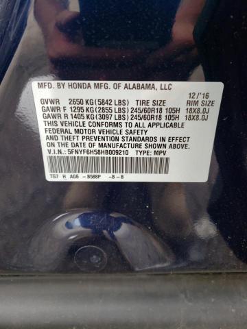 Photo 10 from auction – 2017 HONDA PILOT EXL with VIN 5FNYF6H58HB009210