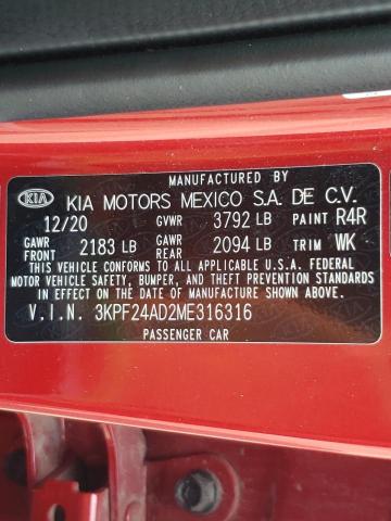 Photo 10 from auction – 2021 KIA FORTE FE with VIN 3KPF24AD2ME316316