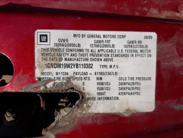 Photo 10 from auction – 2000 CHEVROLET ASTRO with VIN 1GNDM19W2YB110302