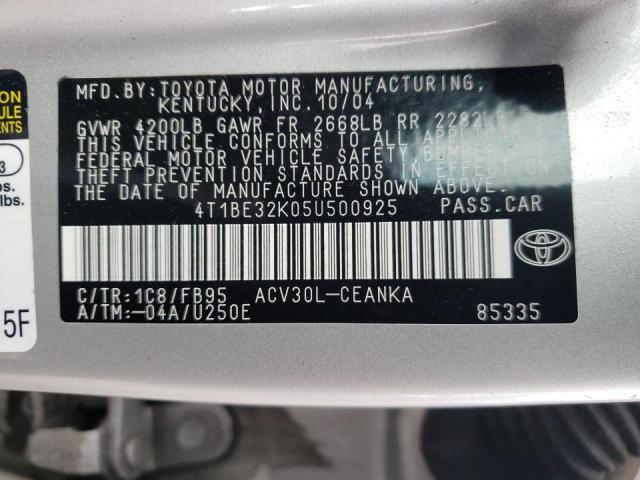 Photo 10 from auction – 2005 TOYOTA CAMRY LE with VIN 4T1BE32K05U500925
