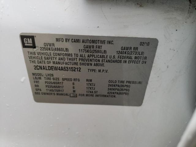 Photo 10 from auction – 2010 CHEVROLET EQUINOX LT with VIN 2CNALDEW4A6315212