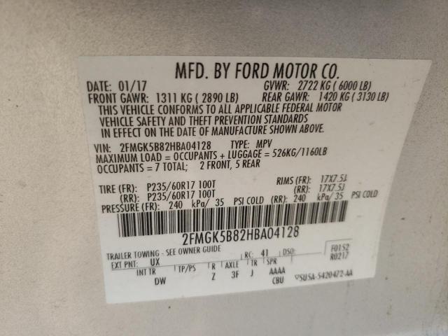 Photo 10 from auction – 2017 FORD FLEX SE with VIN 2FMGK5B82HBA04128