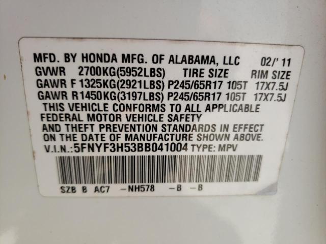 Photo 10 from auction – 2011 HONDA PILOT EXL with VIN 5FNYF3H53BB041004